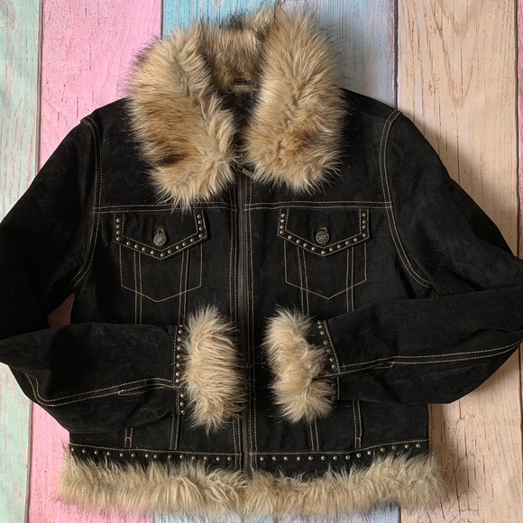 Giacca Black Jacket with Cream Faux Fur Trim - Picture 3 of 9